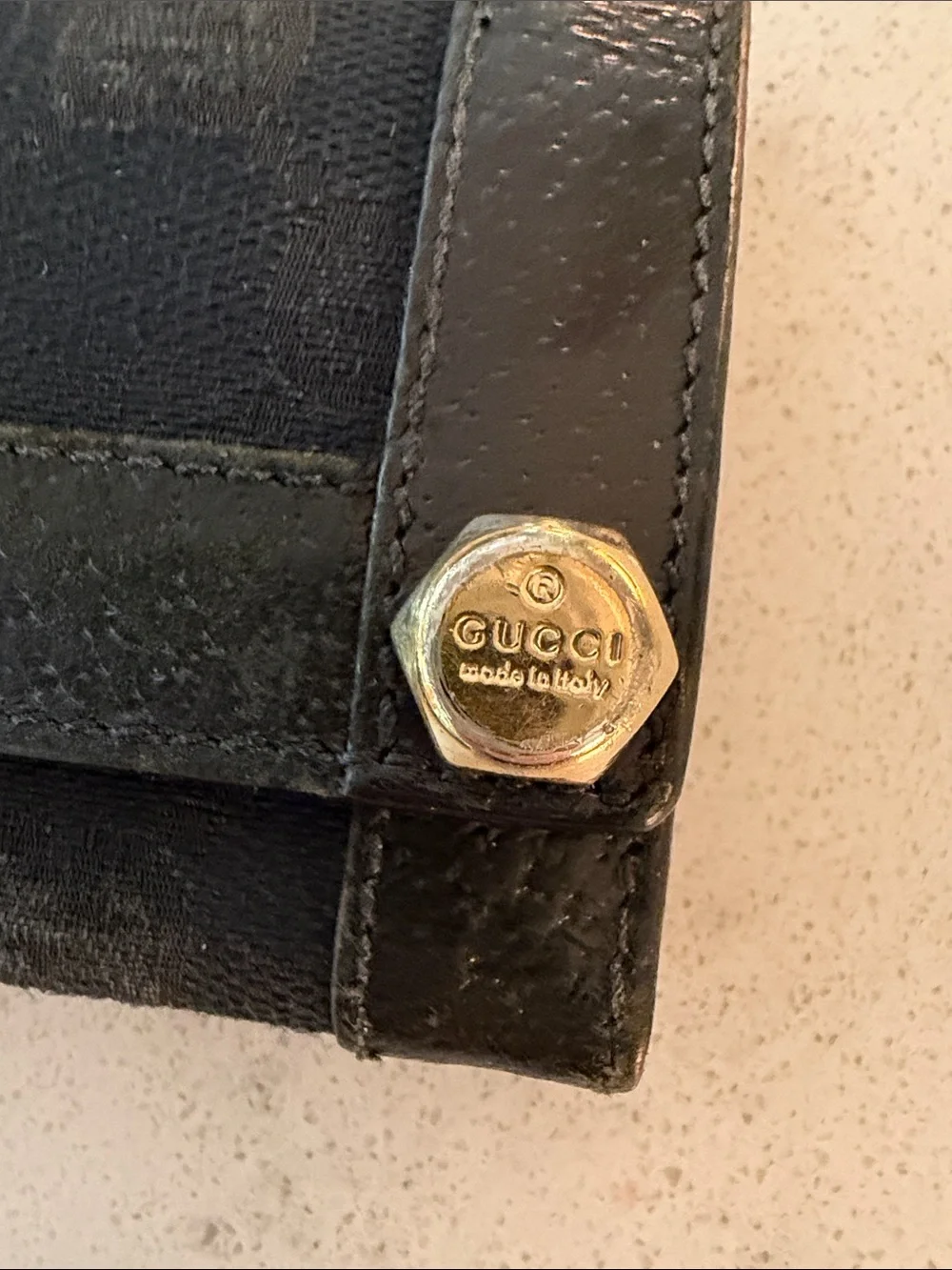 Gucci Black  Monogram Key Holder with Gold Hardware Auth